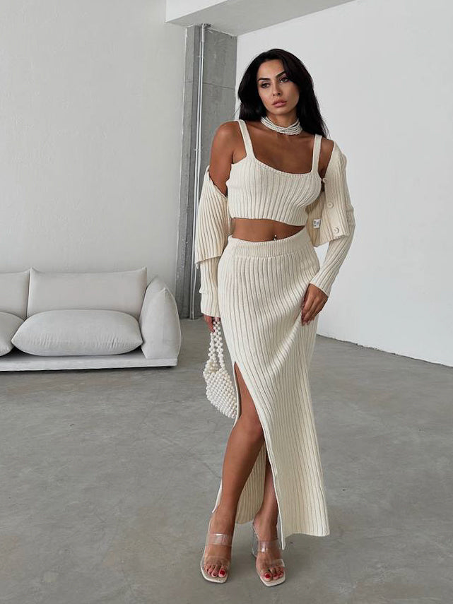 CALORA_ Pravina | Elegante Driedelige Gebreide Set