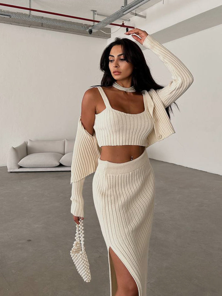 CALORA_ Pravina | Elegante Driedelige Gebreide Set