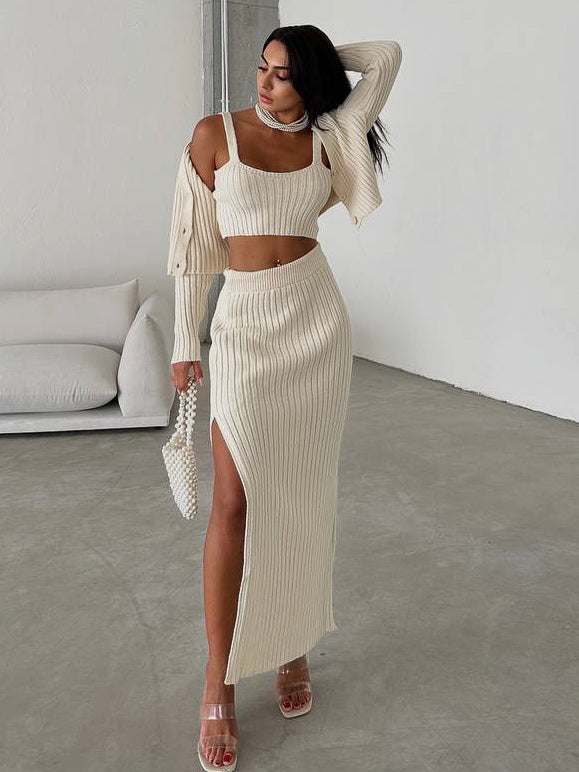 CALORA_ Pravina | Elegante Driedelige Gebreide Set