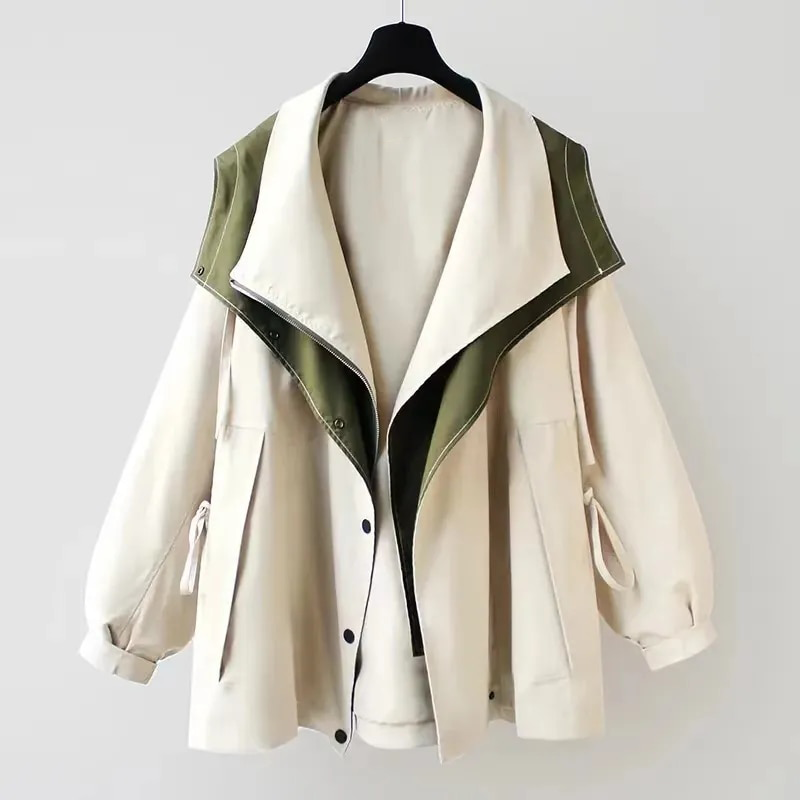 CALORA_ Oversized Trenchcoat met Capuchon voor Vrouwen in Stijlvolle Look
