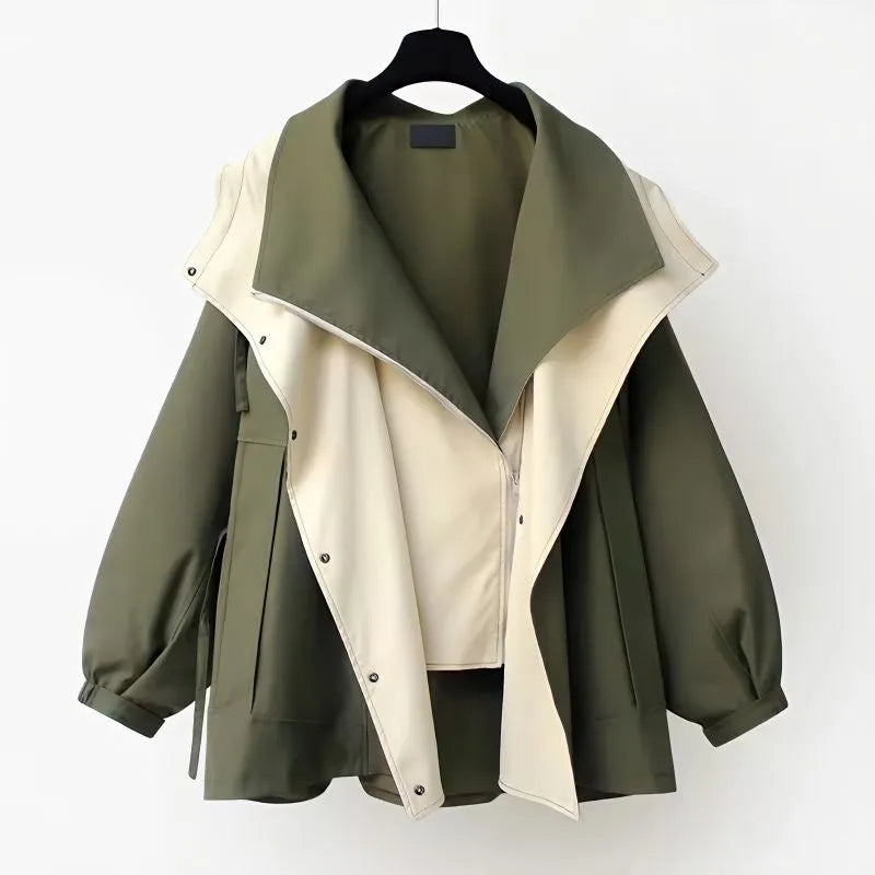 CALORA_ Oversized Trenchcoat met Capuchon voor Vrouwen in Stijlvolle Look