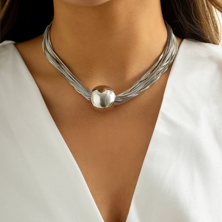 CALORA_ Punk Meerdere Lagen Ketting Choker met Geometrische Bal