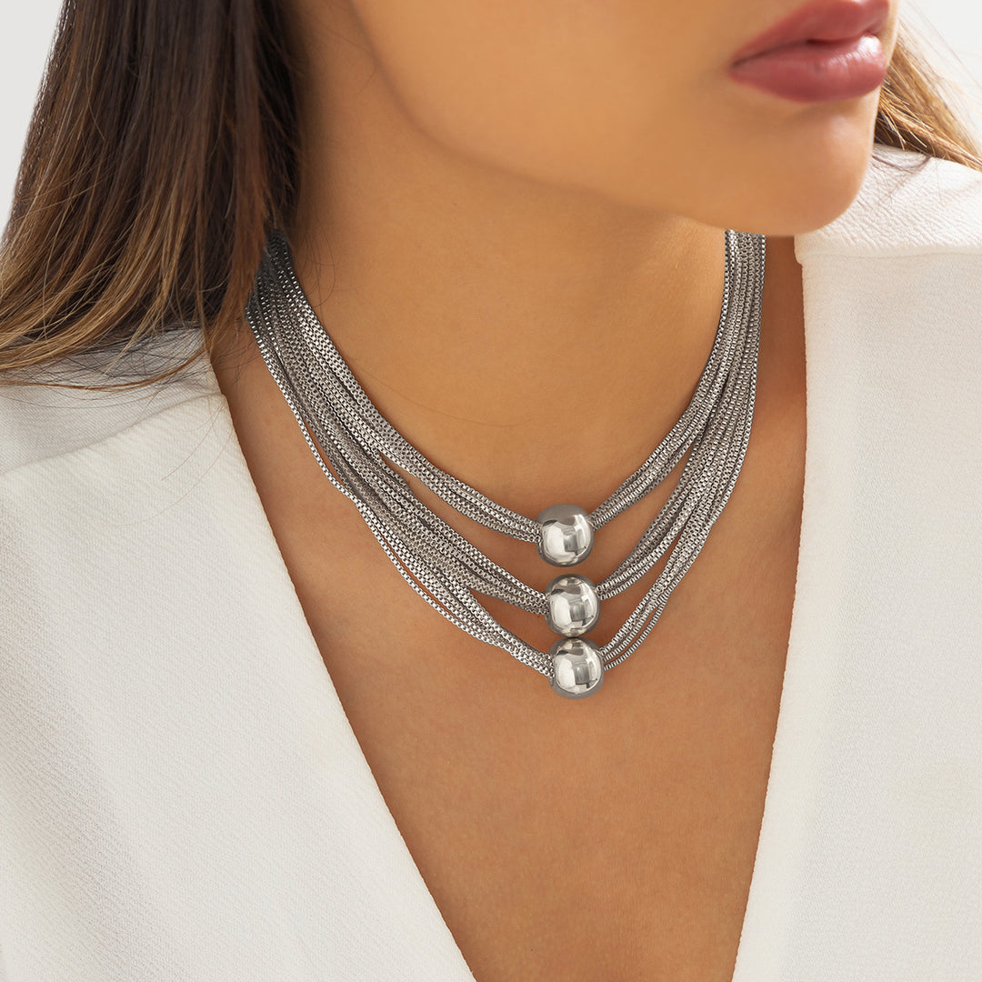CALORA_ Punk Meerdere Lagen Ketting Choker met Geometrische Bal