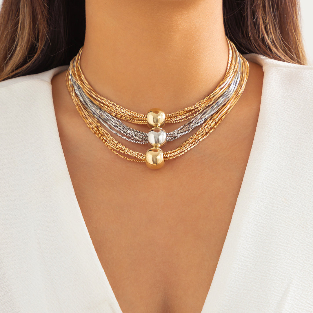 CALORA_ Punk Meerdere Lagen Ketting Choker met Geometrische Bal