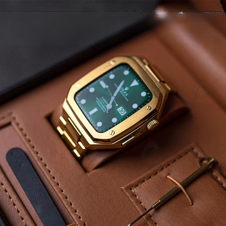CALORA_ RVS Apple Watch Mod met Duurzaam Rubber Band en Schokbestendig Ontwerp