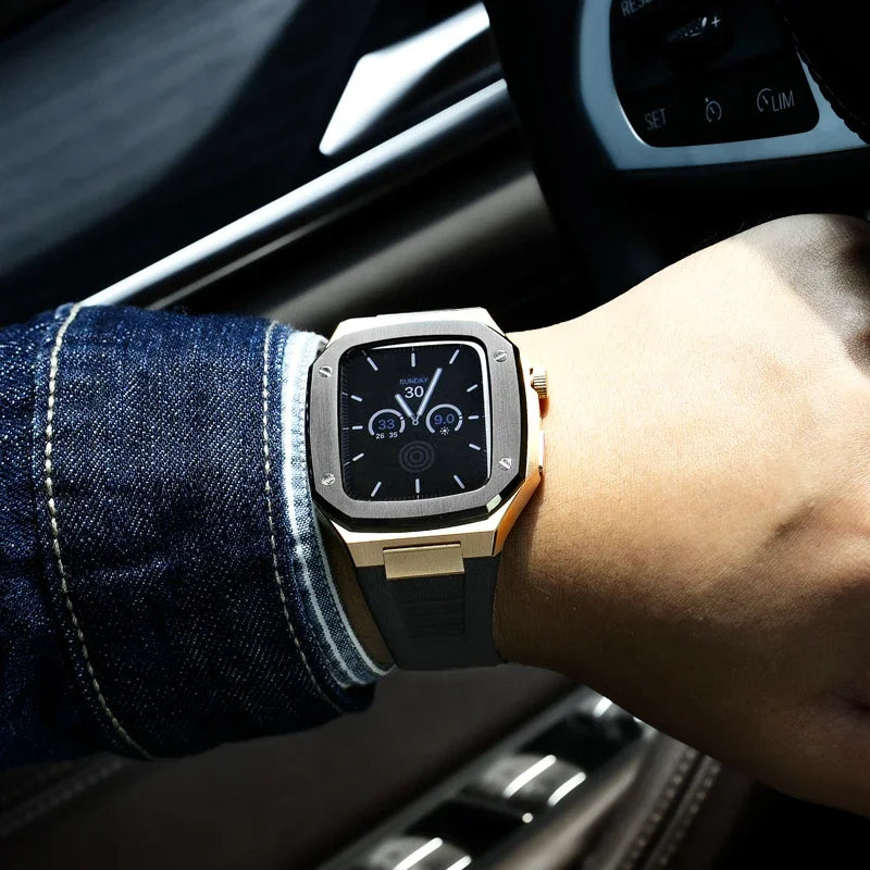 CALORA_ RVS Apple Watch Mod met Duurzaam Rubber Band en Schokbestendig Ontwerp