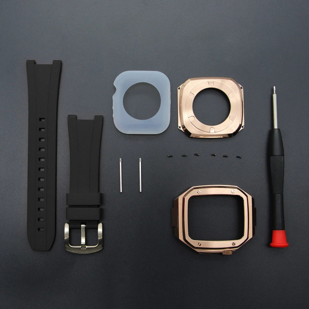 CALORA_ RVS Apple Watch Mod met Duurzaam Rubber Band en Schokbestendig Ontwerp