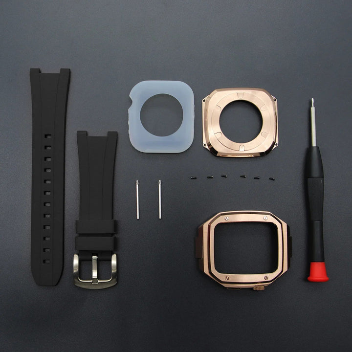 CALORA_ RVS Apple Watch Mod met Duurzaam Rubber Band en Schokbestendig Ontwerp