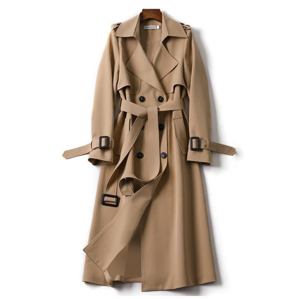 CALORA_ Dames Lange Trenchcoat met Dubbele Knopen voor de Lente