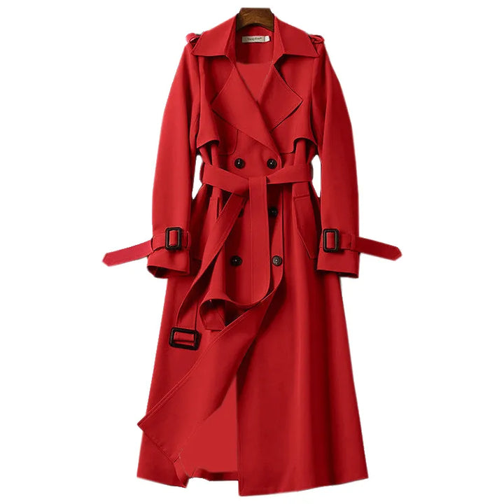 CALORA_ Dames Lange Trenchcoat met Dubbele Knopen voor de Lente