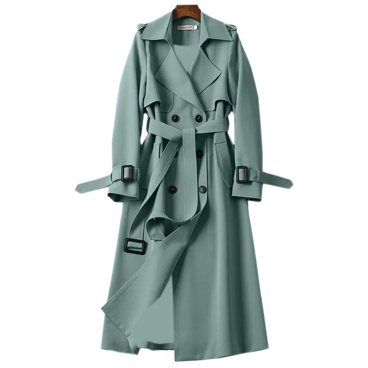 CALORA_ Dames Lange Trenchcoat met Dubbele Knopen voor de Lente