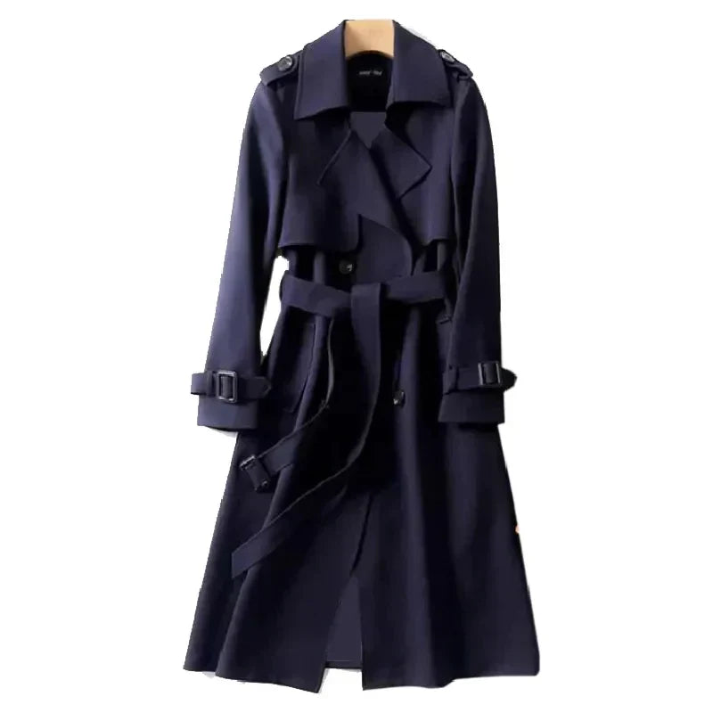 CALORA_ Dames Lange Trenchcoat met Dubbele Knopen voor de Lente