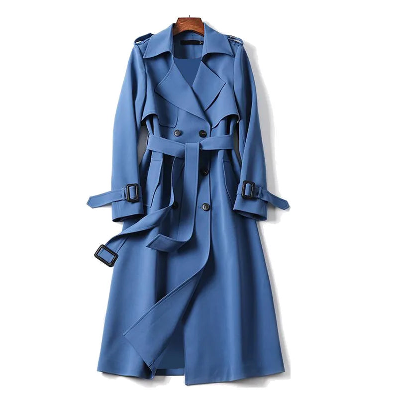 CALORA_ Dames Lange Trenchcoat met Dubbele Knopen voor de Lente