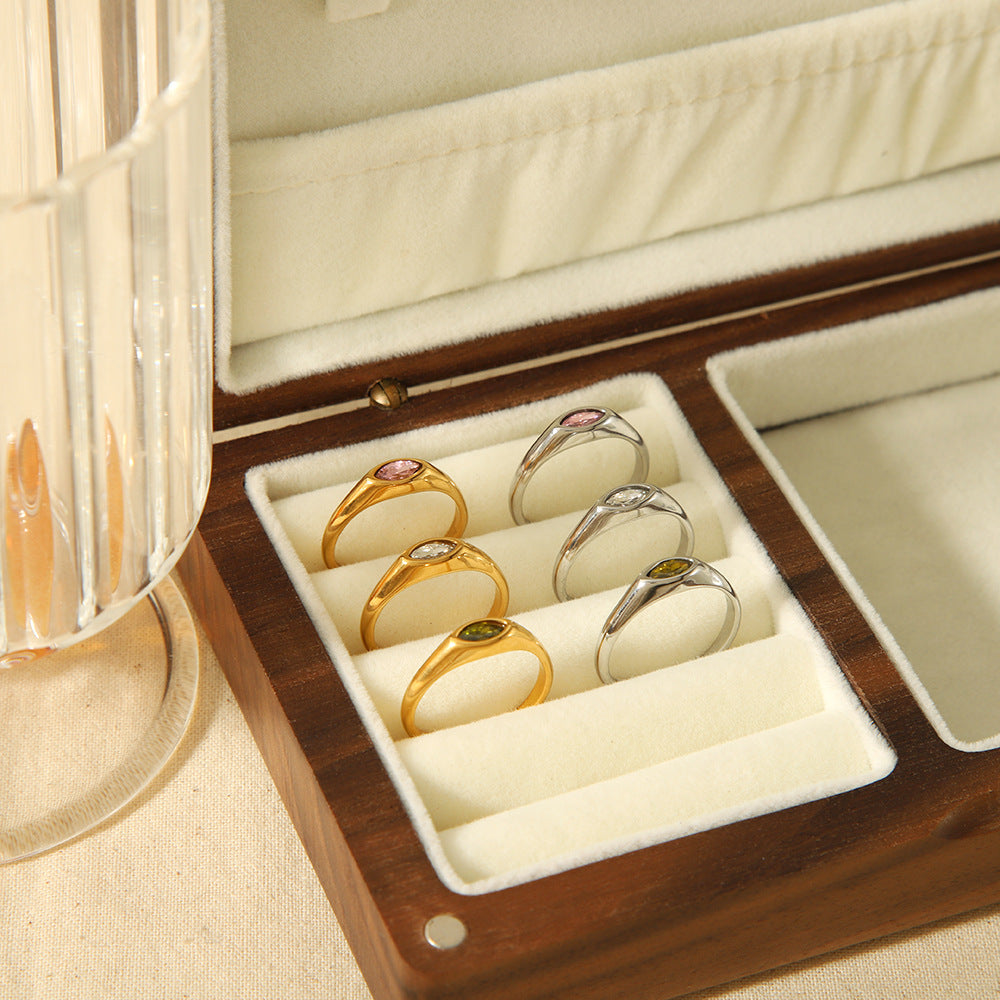 CALORA_ Retro Geometrische Ring van 18K Goud en RVS met Diamant voor Dames