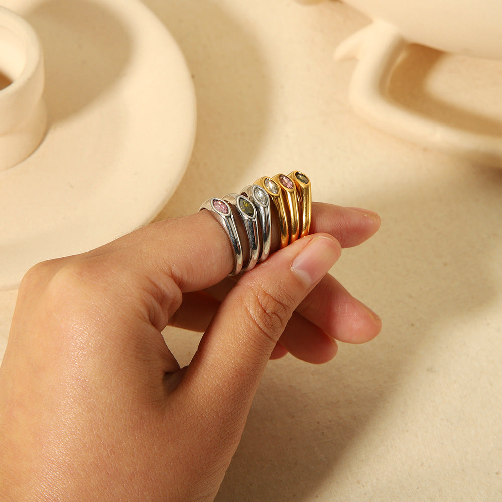 CALORA_ Retro Geometrische Ring van 18K Goud en RVS met Diamant voor Dames