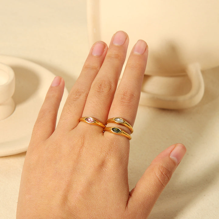 CALORA_ Retro Geometrische Ring van 18K Goud en RVS met Diamant voor Dames