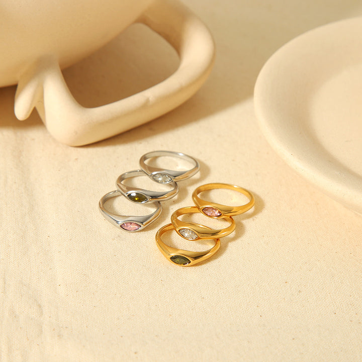 CALORA_ Retro Geometrische Ring van 18K Goud en RVS met Diamant voor Dames