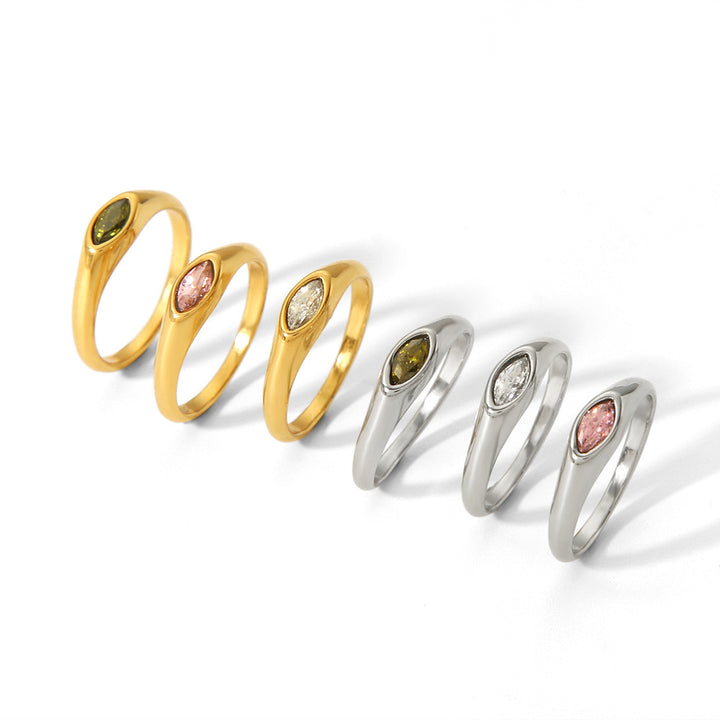 CALORA_ Retro Geometrische Ring van 18K Goud en RVS met Diamant voor Dames