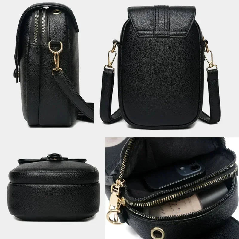 CALORA_ Retro Leren Dameshandtas met Schouderband en Compartmenten