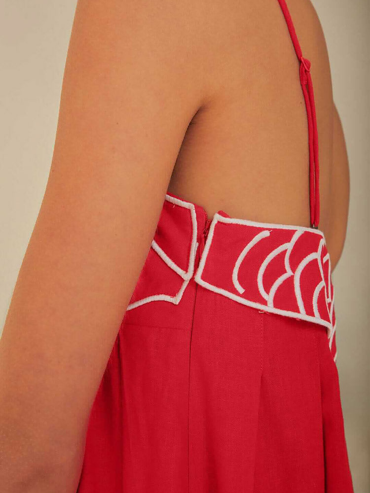 CALORA_ Rode Maxi Jurk Met Visprint En Asymmetrische Top Voor Zomer