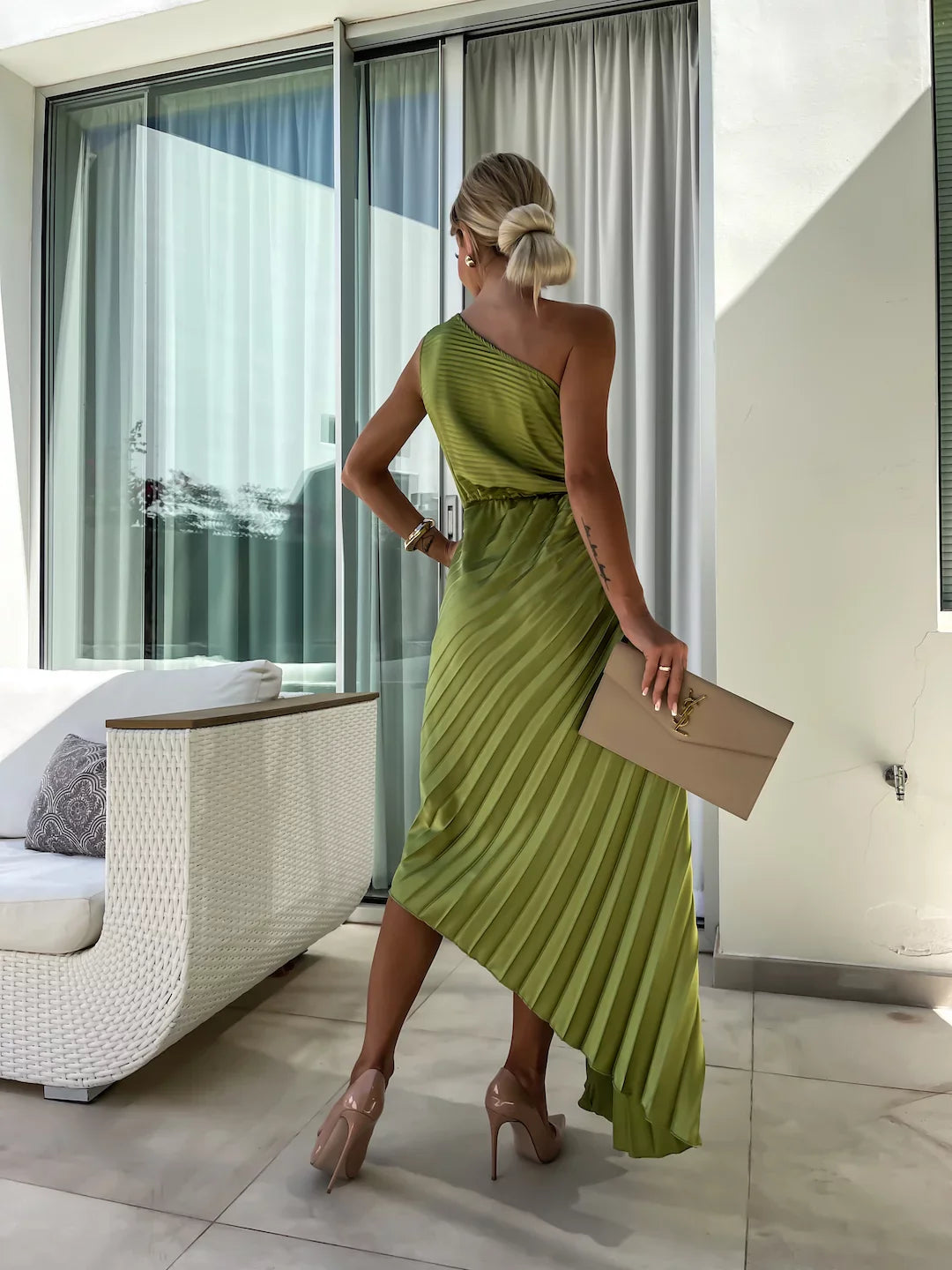 CALORA_ Romantische Bloemenjurk Met One Shoulder En Elegant