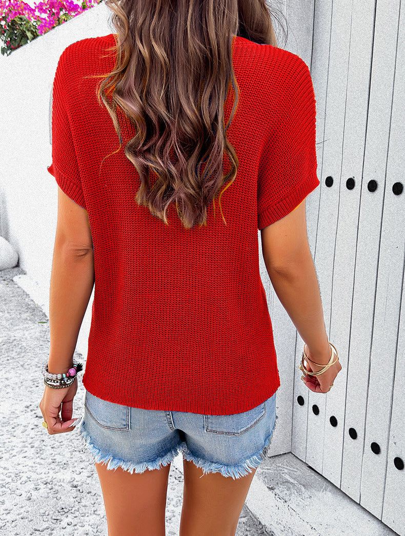 CALORA_ Ronde Hals Zomer Shirt met Holte - Losse Pasvorm voor Casual Uitjes