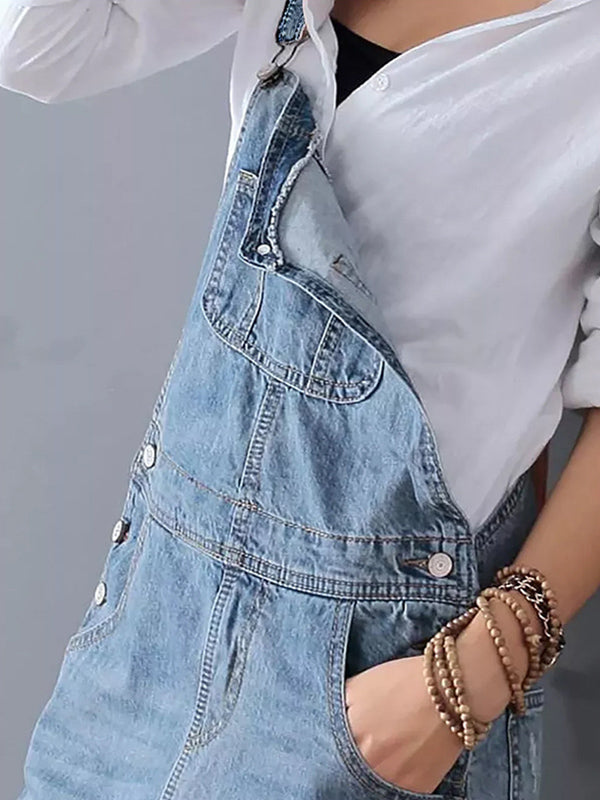 CALORA_ Rug Splits Versleten Denim Overall Jurk voor Casual Look