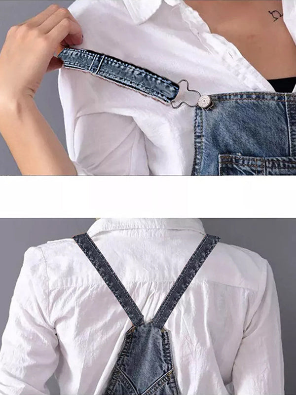 CALORA_ Rug Splits Versleten Denim Overall Jurk voor Casual Look