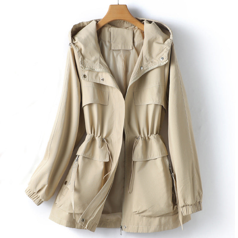 CALORA_ Dames Herfst Trenchcoat met Capuchon en Trekkoord voor Comfort