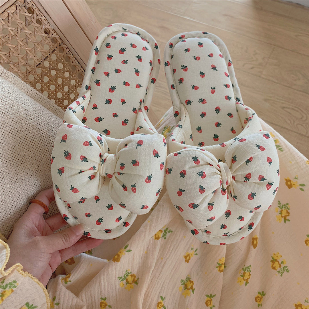 CALORA_ Schattige Vrouwelijke Zomer Linnen Slippers met Strik en Flat Design