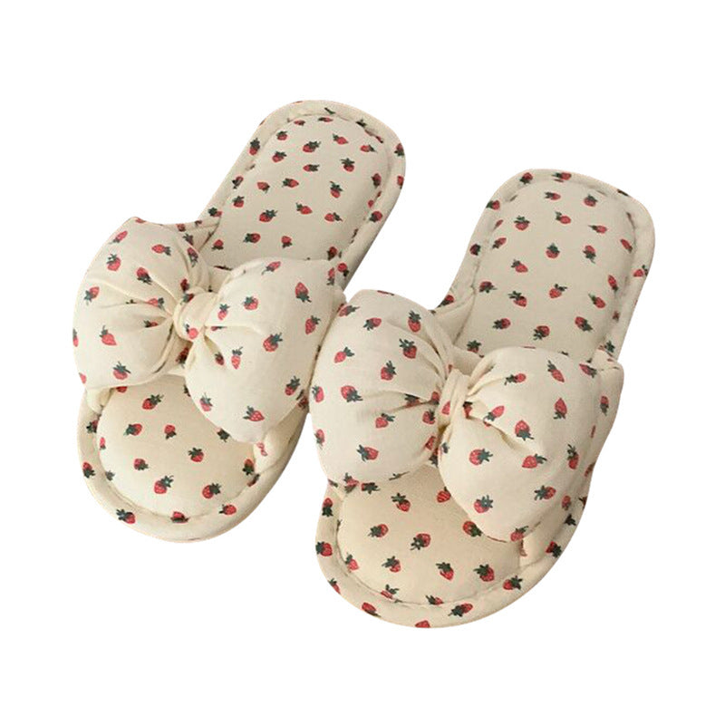 CALORA_ Schattige Vrouwelijke Zomer Linnen Slippers met Strik en Flat Design