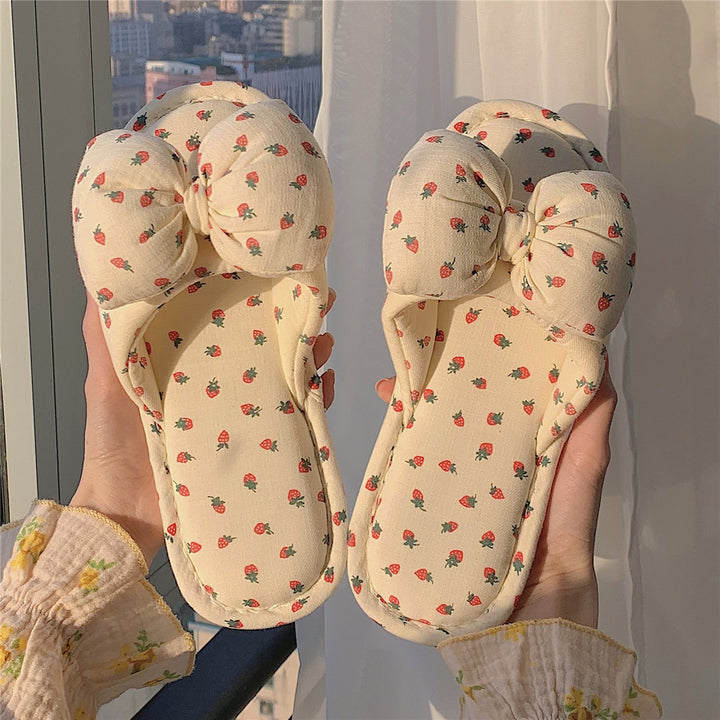 CALORA_ Schattige Vrouwelijke Zomer Linnen Slippers met Strik en Flat Design