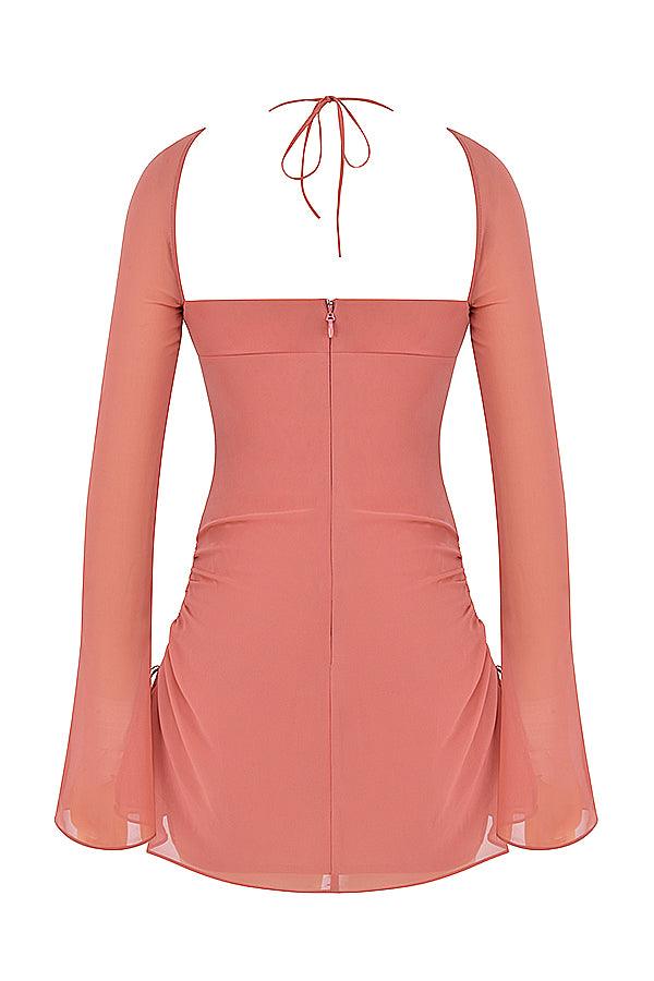 CALORA_ Serena | Halter mini jurk van chiffon met elegante uitsnijding