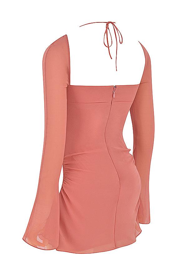 CALORA_ Serena | Halter mini jurk van chiffon met elegante uitsnijding