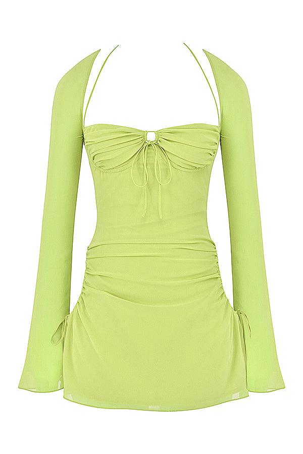 CALORA_ Serena | Halter mini jurk van chiffon met elegante uitsnijding