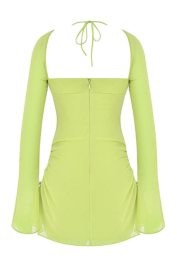 CALORA_ Serena | Halter mini jurk van chiffon met elegante uitsnijding