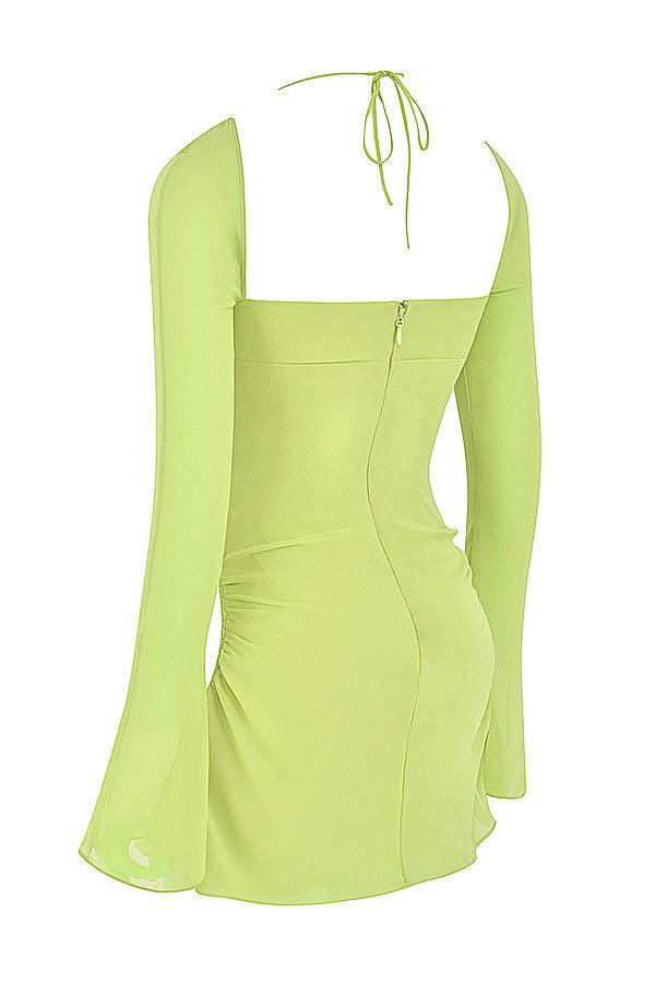 CALORA_ Serena | Halter mini jurk van chiffon met elegante uitsnijding