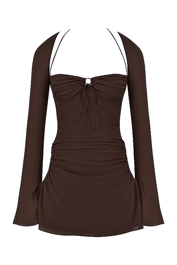 CALORA_ Serena | Halter mini jurk van chiffon met elegante uitsnijding