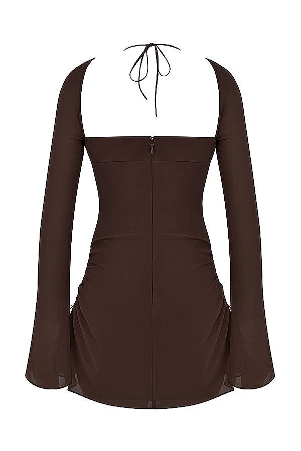 CALORA_ Serena | Halter mini jurk van chiffon met elegante uitsnijding