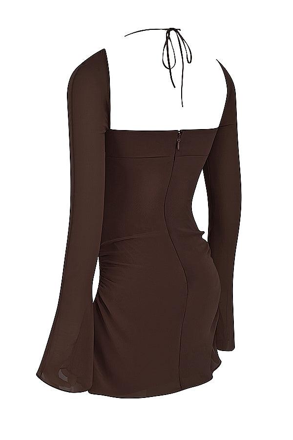 CALORA_ Serena | Halter mini jurk van chiffon met elegante uitsnijding