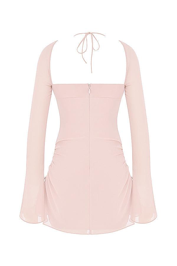 CALORA_ Serena | Halter mini jurk van chiffon met elegante uitsnijding