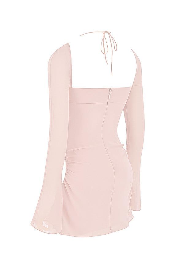 CALORA_ Serena | Halter mini jurk van chiffon met elegante uitsnijding