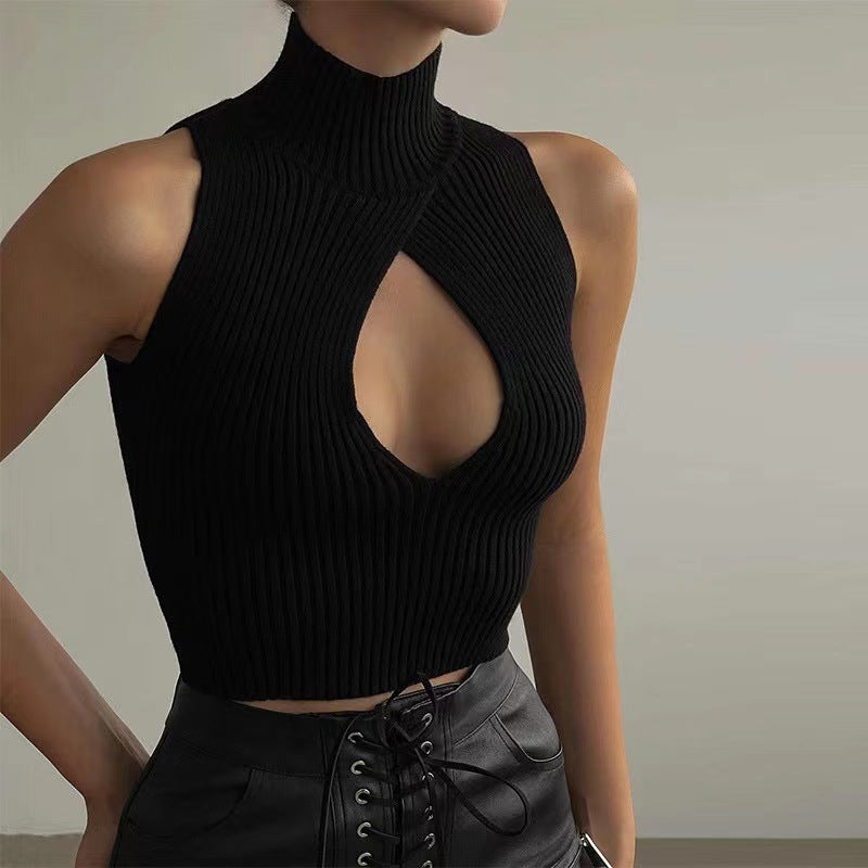 CALORA_ Sexy Halternek Top met Korte Mouwen en Gestreept Patroon
