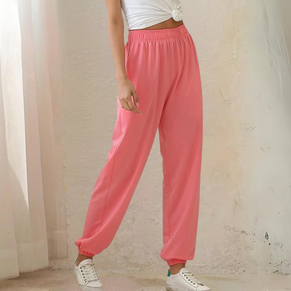 CALORA_ Velvetta | Relaxte Joggingbroek met Hoge Taille en Wijde Pijpen voor Dames