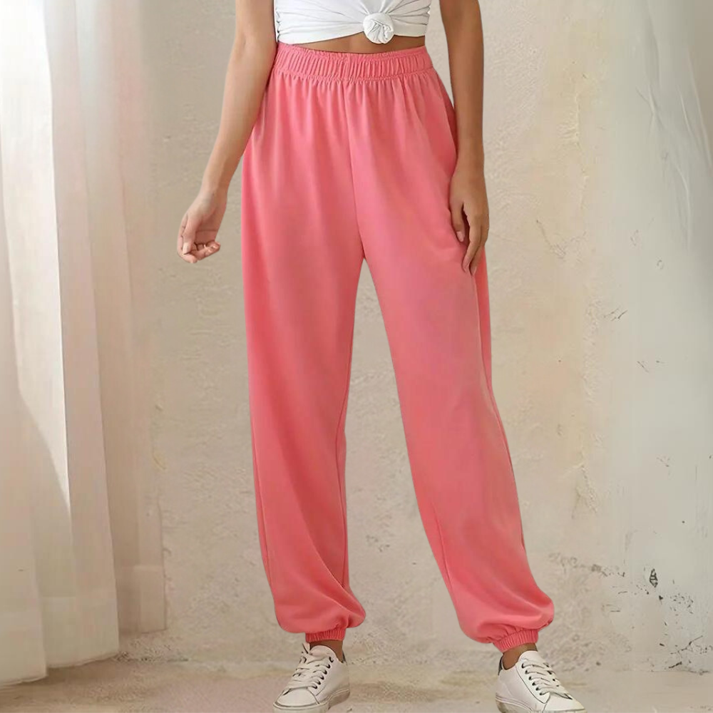 CALORA_ Velvetta | Relaxte Joggingbroek met Hoge Taille en Wijde Pijpen voor Dames