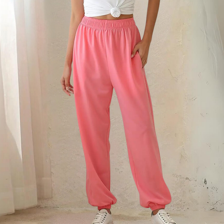 CALORA_ Velvetta | Relaxte Joggingbroek met Hoge Taille en Wijde Pijpen voor Dames