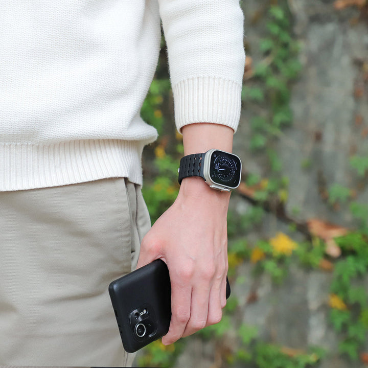 CALORA_ Siliconen Band Pro voor Apple Watch met Dubbel Sluitsysteem