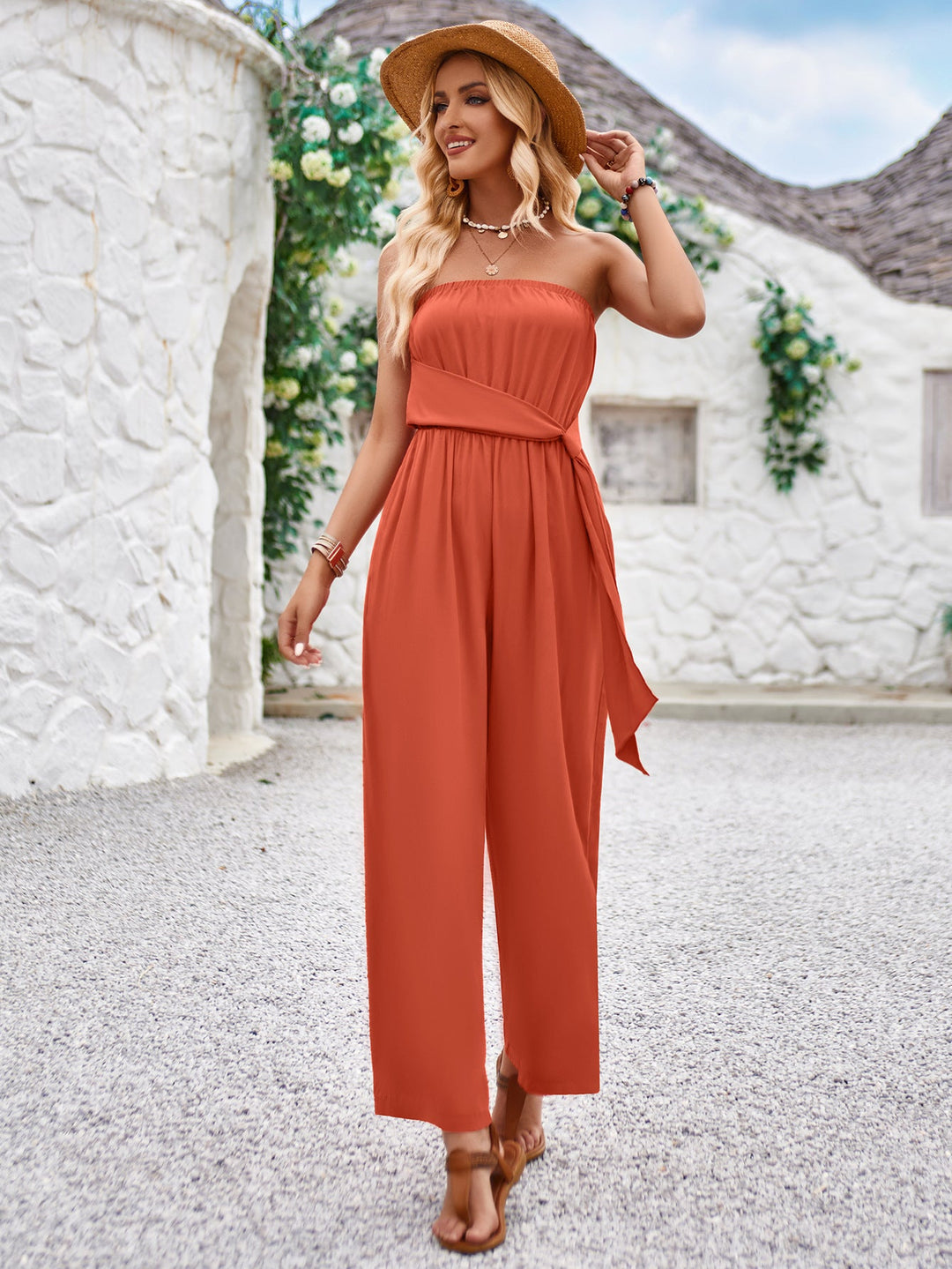 CALORA_ Slim Fit Effen Kleur Tube Top Jumpsuit