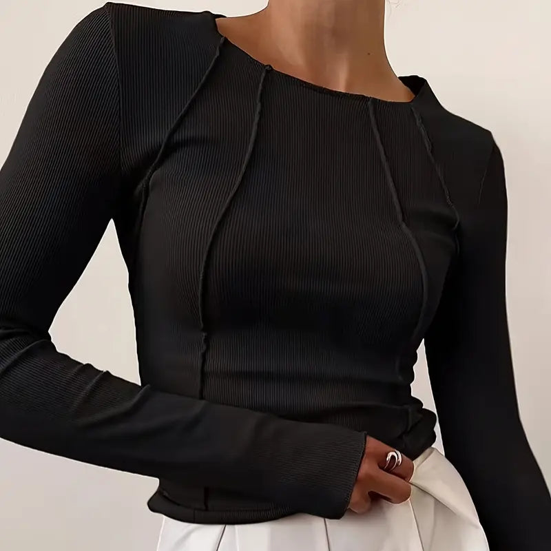 CALORA_ Slim Fit Gebreide Top met Textuur en Flatterende Pasvorm