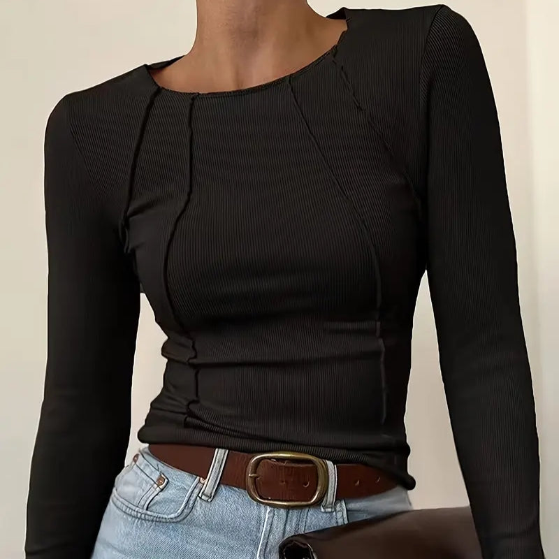 CALORA_ Slim Fit Gebreide Top met Textuur en Flatterende Pasvorm